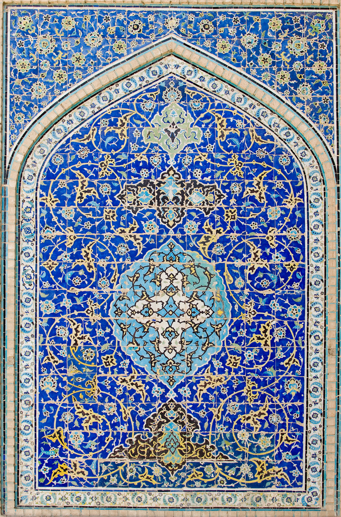 tiled background, oriental ornaments from Isfahan Mosque, Iran