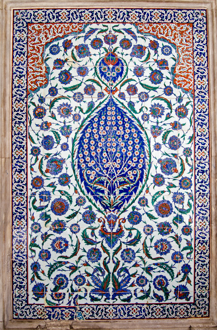 Magnificent Iznik tiles on exterior of tomb in Istanbul, Turkey